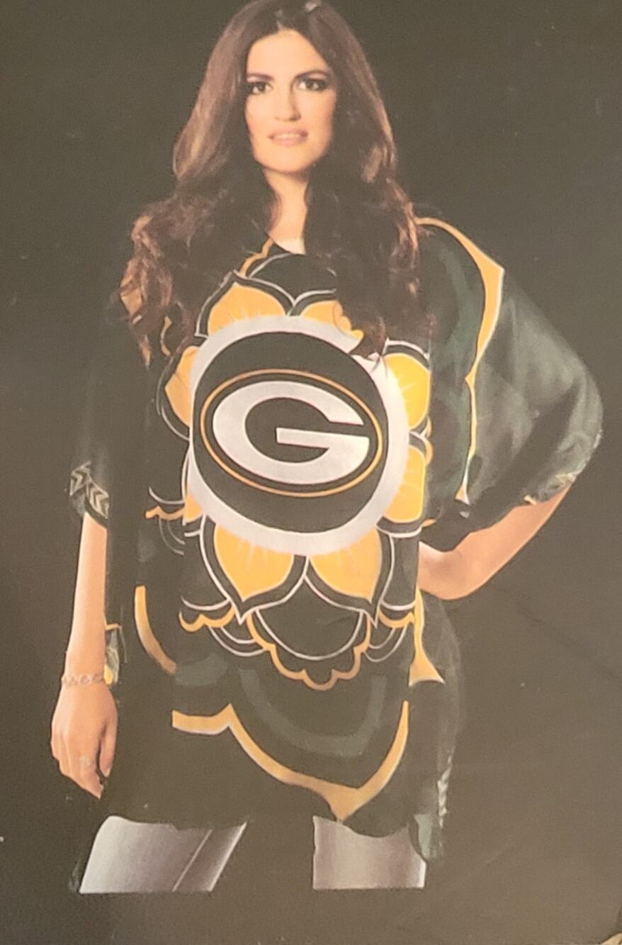 NFL Green Bay Packers Sheer Caftan Flower Design Beach Cover Up OSFA